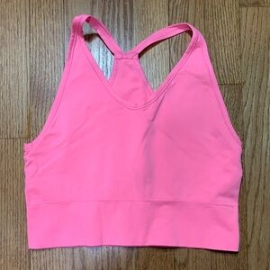 Zella Large Bright Rose Pink Longline Crop Top Sports Bra Racerback V-Neck EUC
